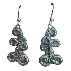 Sterling Silver 925 Swirl Scroll Abstract Drop Dangle Earrings Artisan Jewelry